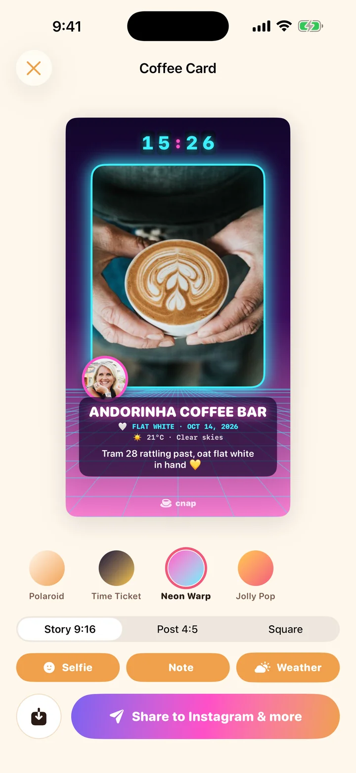 Coffee Card studio with the Neon Warp style