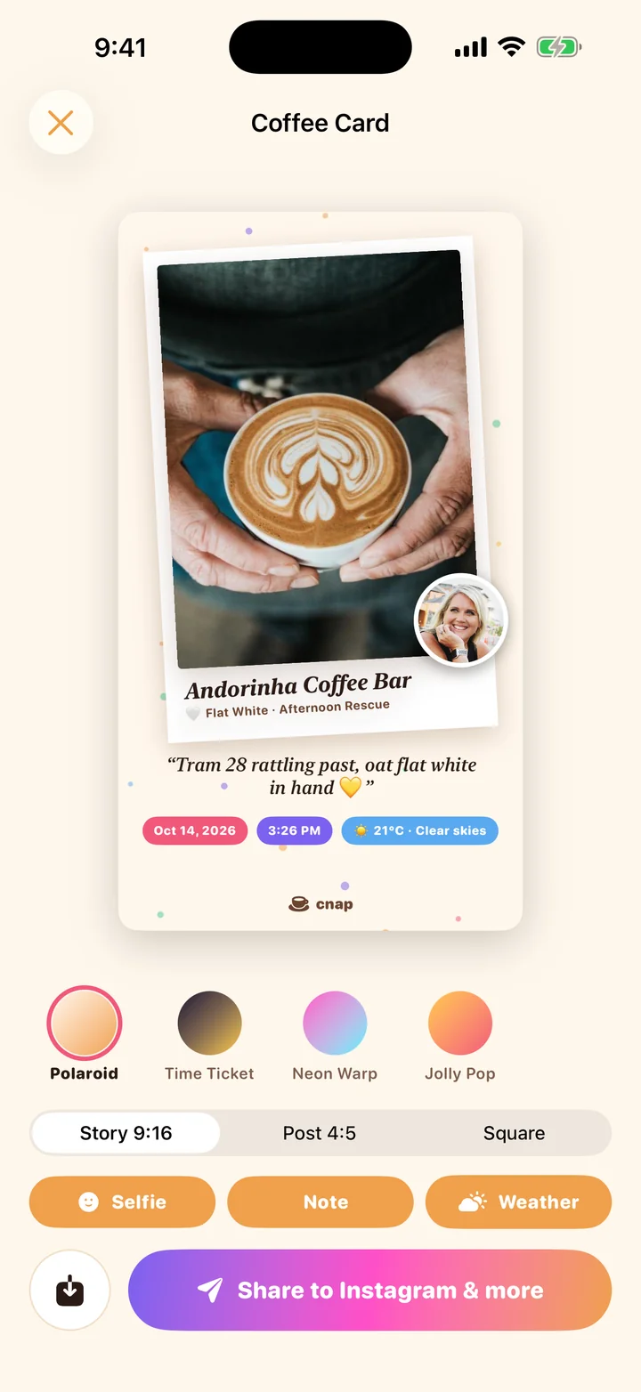 Coffee Card studio with the Polaroid style