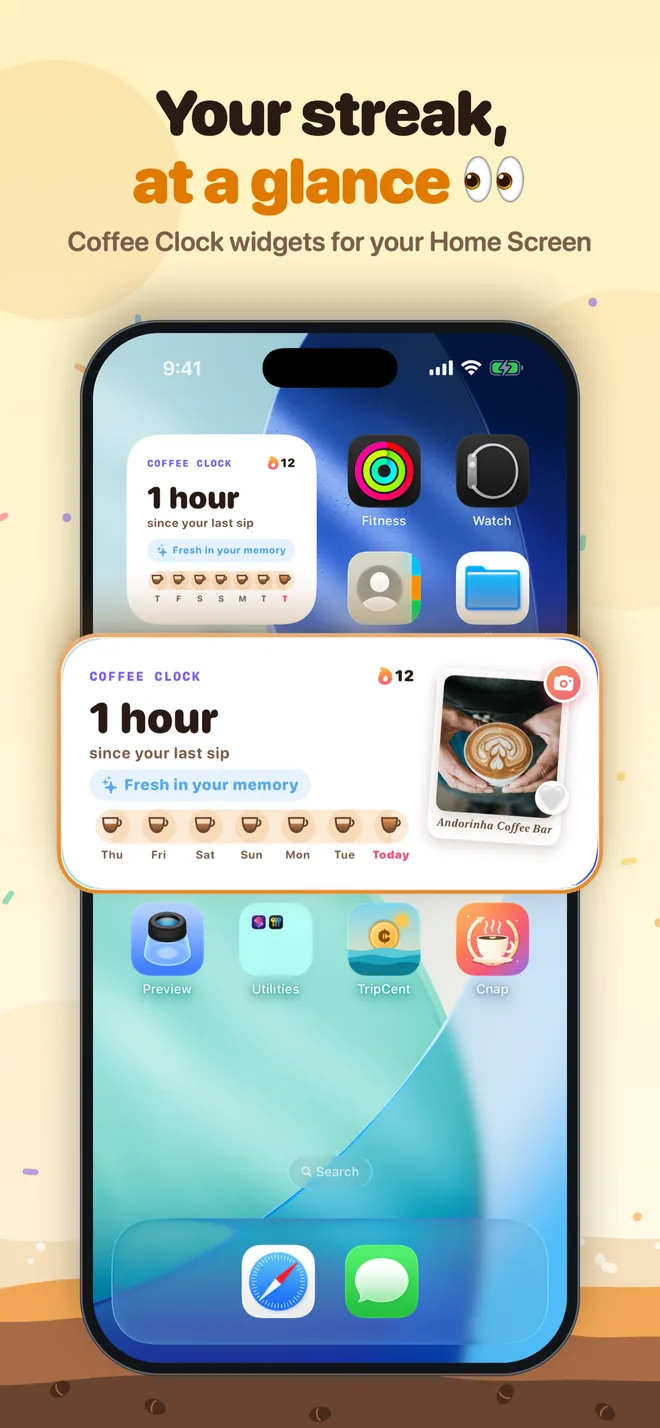 Your streak, at a glance: Coffee Clock Home Screen widgets
